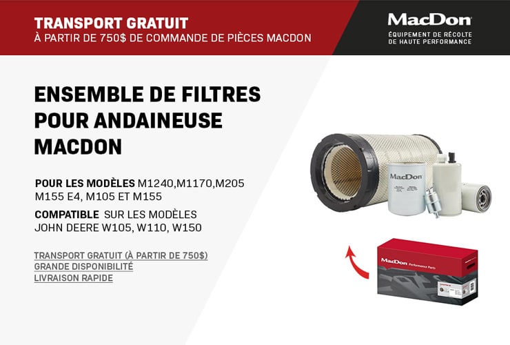 Transport gratuit – Ensemble de filtres pour andaineuse MacDon