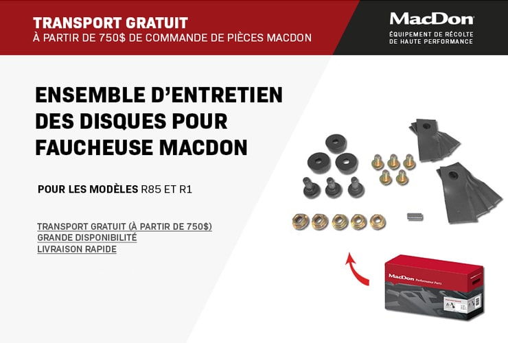 Transport gratuit – Ensemble d’entretien des disques pour faucheuse MacDon