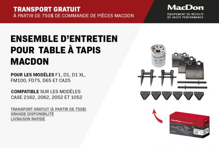 Transport gratuit – Ensemble d’entretien pour table à tapis MacDon